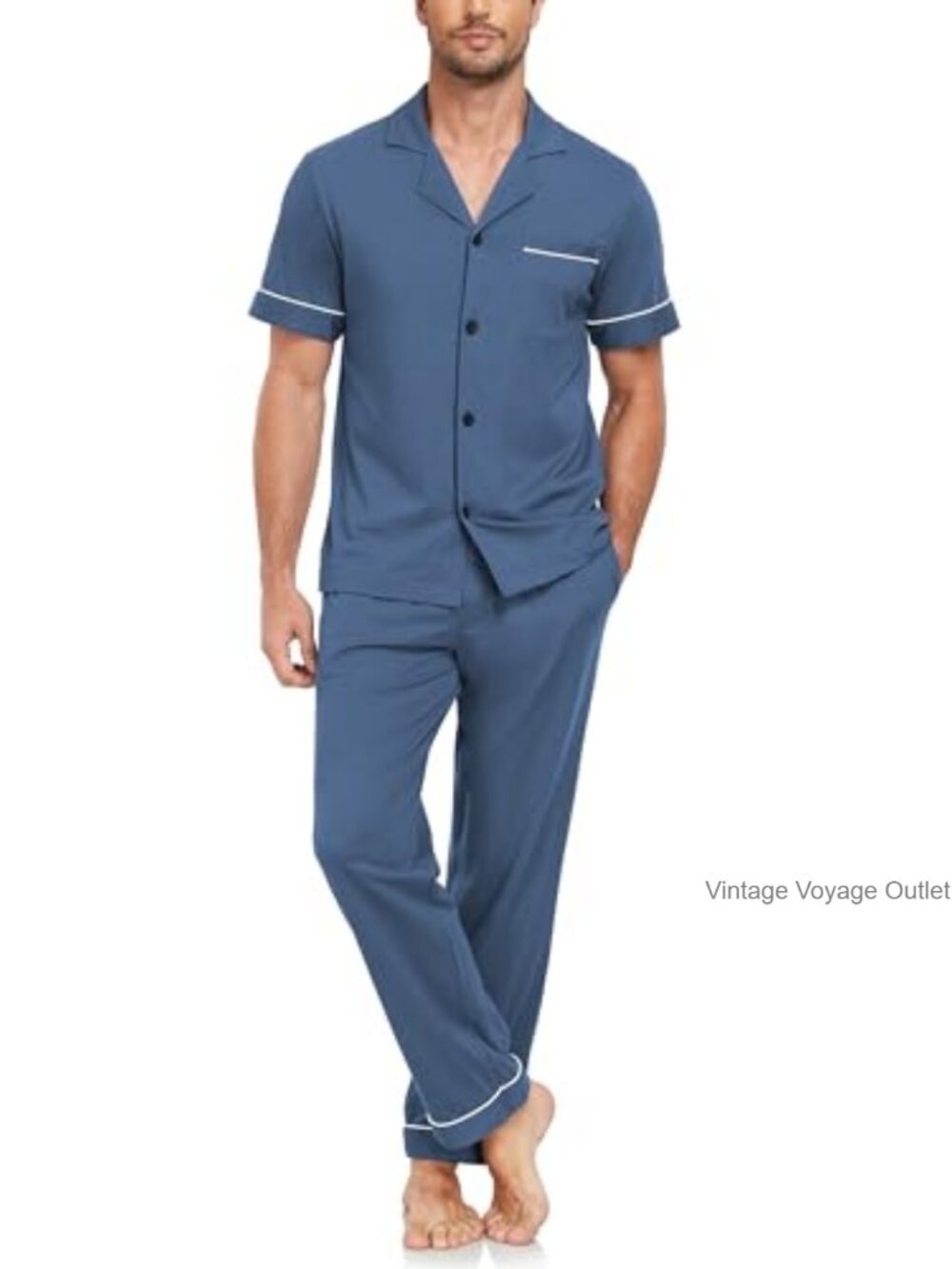 100% Cotton Men's Pajama Set Button Down PJs Lounge Sleep Set